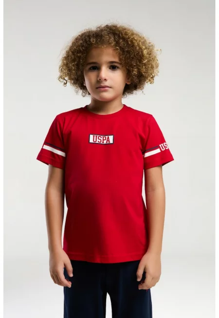 Къс спортен екип с лого - Червен/Бял/Тъмносин