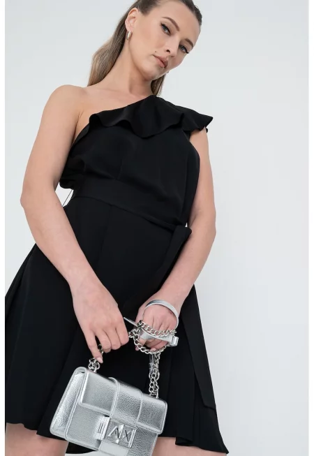 Къса асиметрична рокля - Избеляло черно