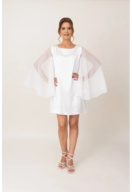 Къса ефирна рокля - Бял