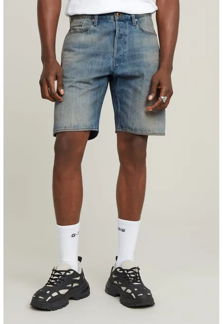 Къси дънки със захабен ефект - Слонова кост/Светлосин