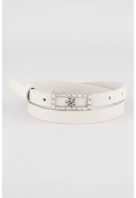 Кожен колан с лого - Бял