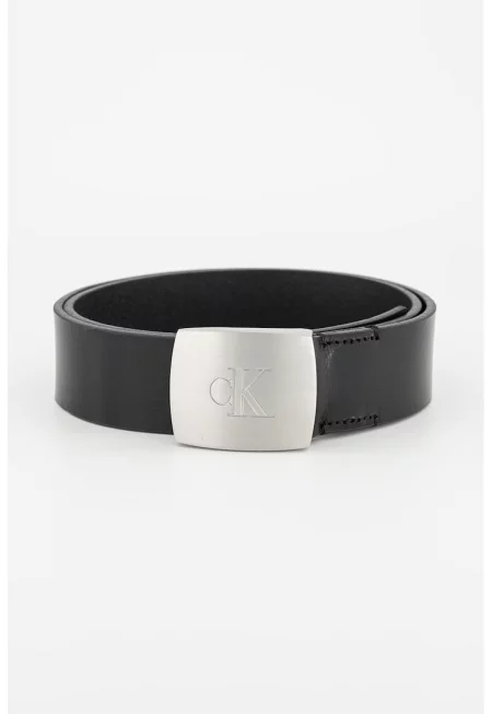 Кожен колан с релефно лого - Черен
