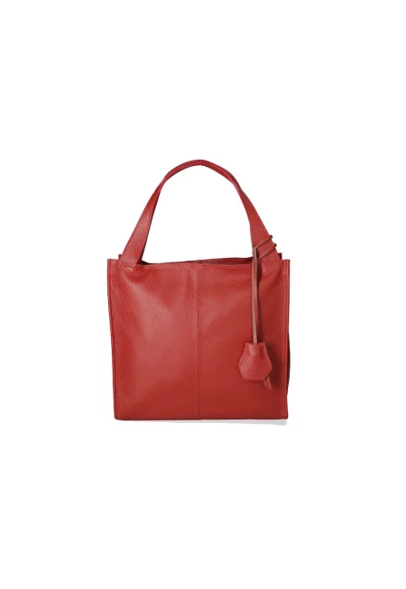 Кожена чанта през рамо с фиксирани презрамки - Червен