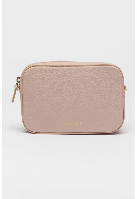 Кожена чанта през рамо Tebe с лого на презрамката - Сиво-бежов