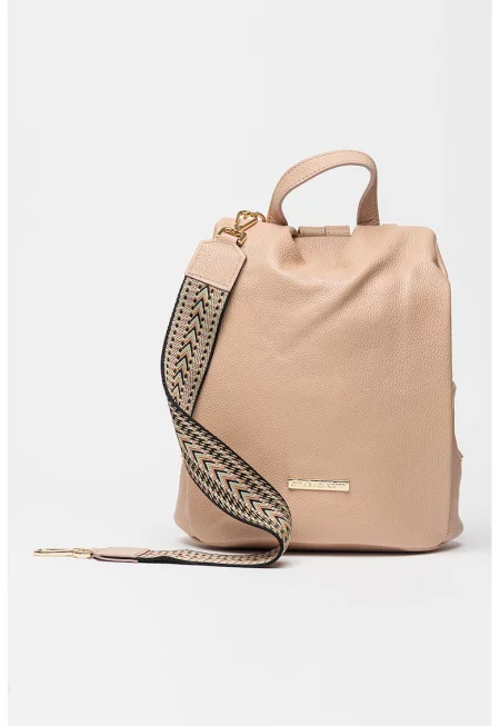 Кожена раница с отделяща се презрамка - Прашно розово