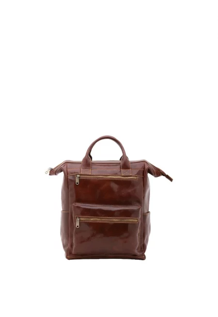 Кожена раница с преден джоб