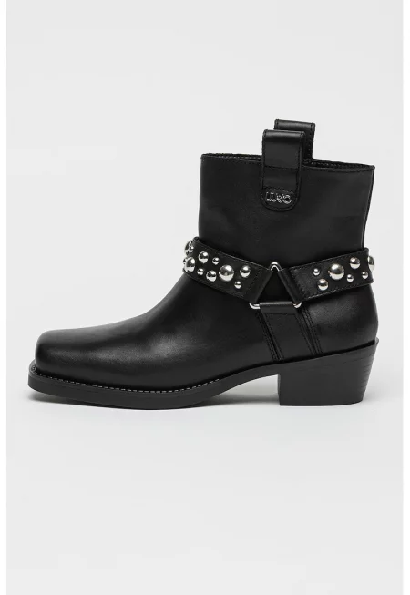 Кожени боти Roxy 01 с ток и квадратен връх - Черен