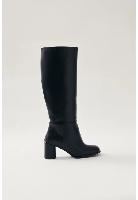 Кожени ботуши до коляното - Черен