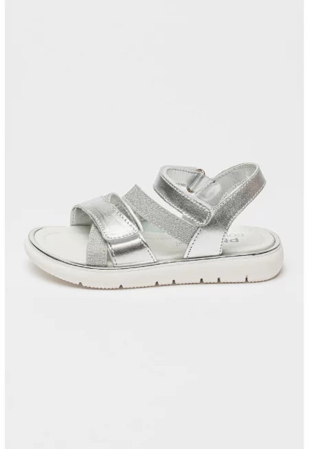 Кожени сандали с велкро - Сребрист