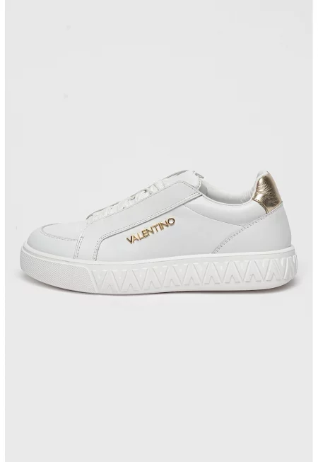 Кожени спортни обувки с нисък профил - Бял/Златист