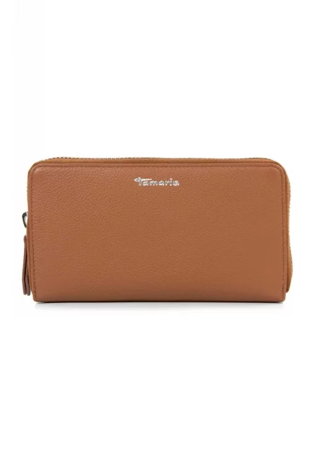 Кожено портмоне Amanda с цип - Канелено кафяво