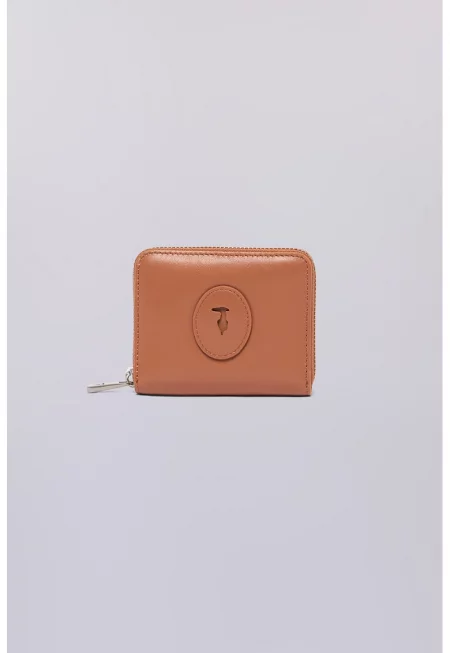 Кожено портмоне с цип - Карамел