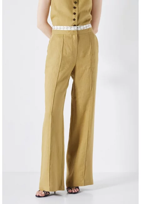 Ленен панталон с монограм - Маслинено зелено