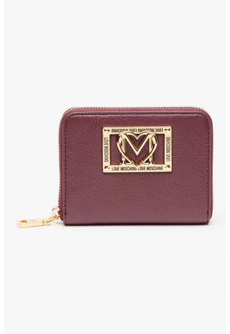 Малко портмоне от еко кожа с цип и метално лого - Виолетов