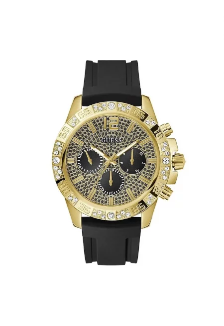 Мъжки часовник  GW0909G2 - кварцов - 50мм - златист цвят - черна силиконова каишка - водоустойчив 5ATM