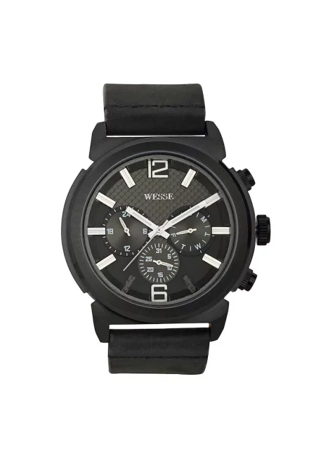 Мъжки часовник  кварцов механизъм - водоустойчивост 5 ATM - черен - кожена каишка