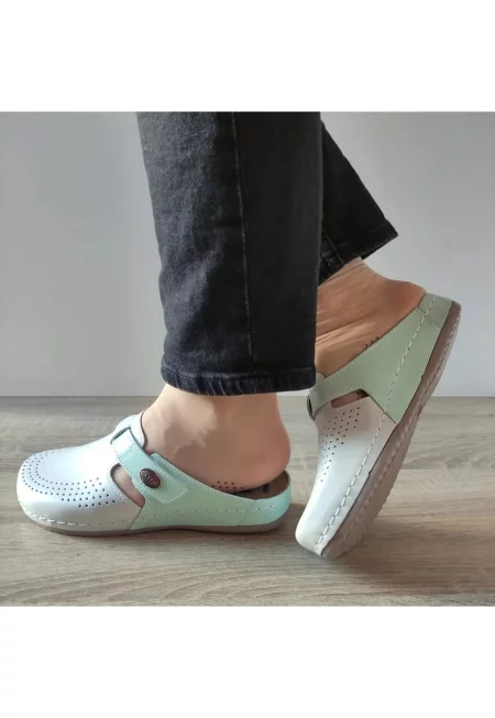 Медицинско сабо - дамско -  710-B23 сив - перла + лак - лак - Зелен