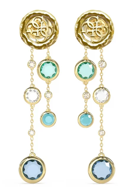 Обеци от неръждаема стомана с кристали - Зелен/Златист/Син