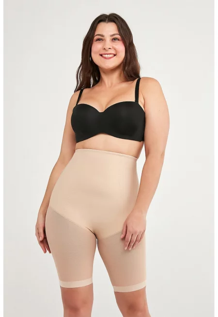 Оформящ къс панталон с полупрозрачни зони - Бежов