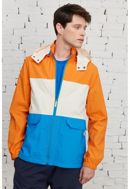 Олекотено зимно яке с отделяща се качулка - Бял/Оранжев/Светлосин