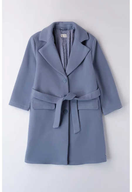 Палто с копчета и връзка - Прашно синьо