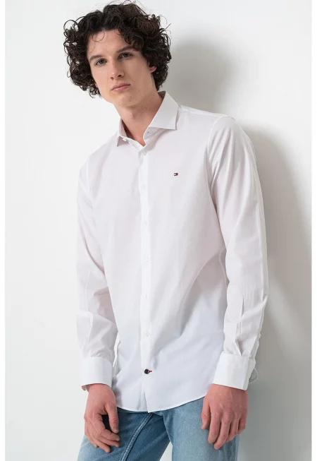 Памучна риза с дълги ръкави - Бял