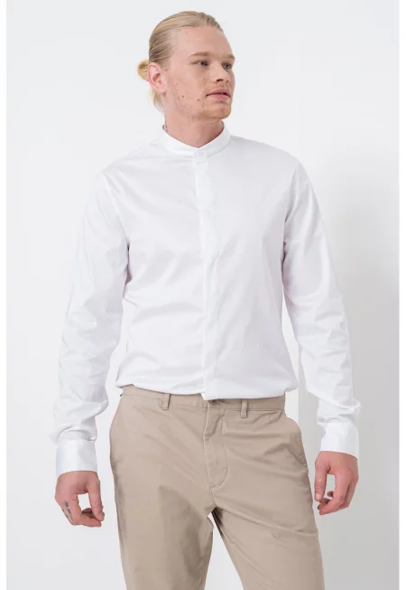 Памучна риза с яка Henley - Бял