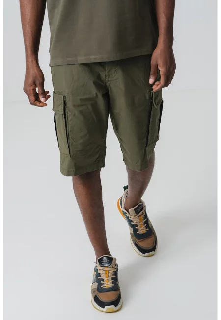 Панталон с памук с джобове - Тъмнозелен