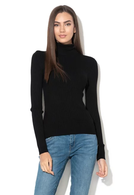 Плетен пуловер Karol с рипсен ефект и поло