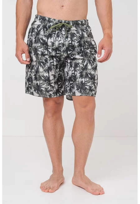 Плувни шорти с принт с връзка - Папратово зелено