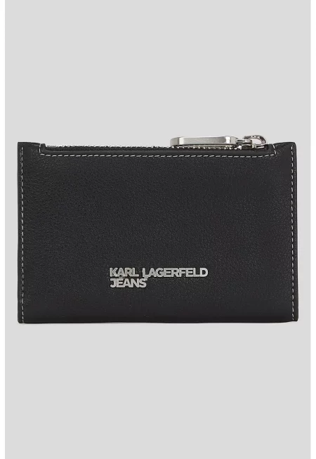 Портмоне с цип и метално лого - Черен