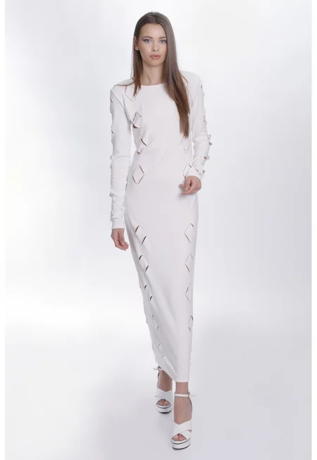 Прилепнала рокля с отвори - Бял