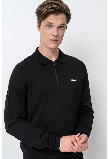 Пуловер K_Ever с къс цип - Черен