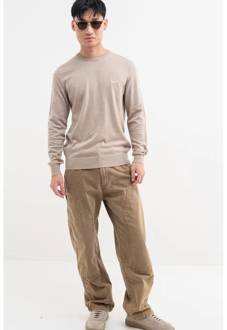 Пуловер с лого - Светло бежово