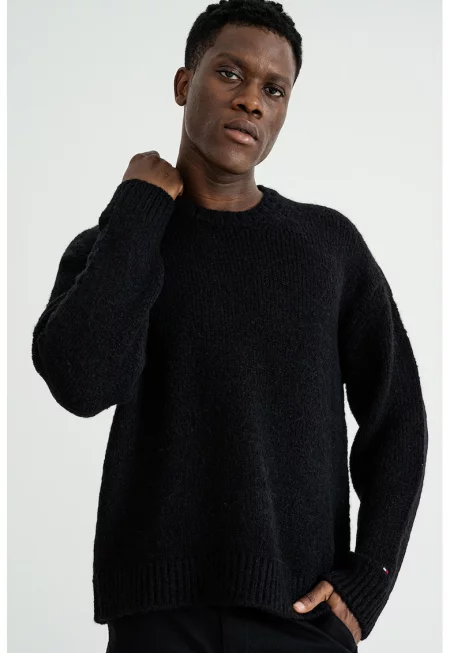 Пуловер с вълна алпака с паднали ръкави