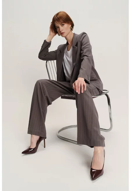 Раирано сако с раздвоен ревер - Бял/Антрацитно сиво