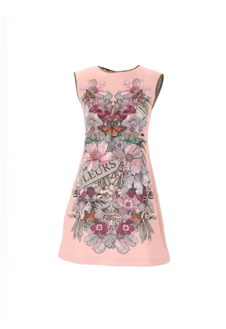 Разкроена флорална рокля - Зелен/Виолетов/Светлорозов