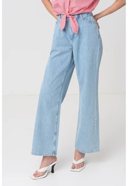 Разкроени дънки с висока талия - Светлосин