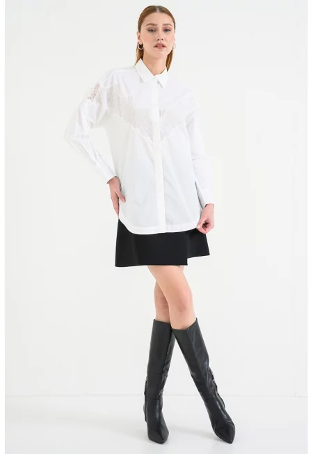 Риза Bostuna с дантела - Бял