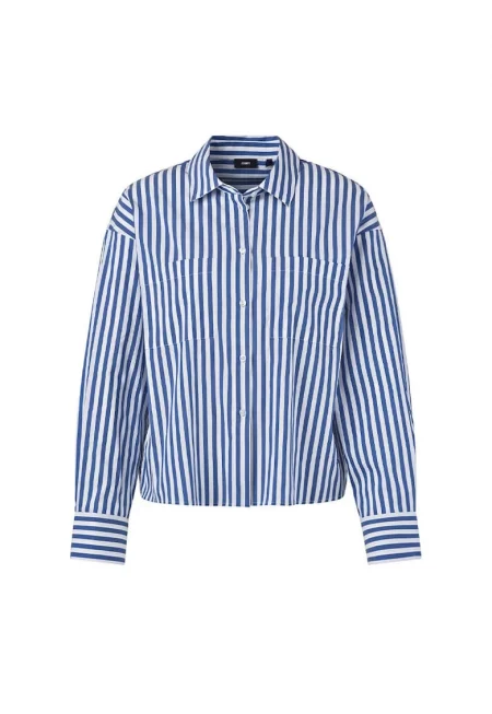 Риза regular fit на райе с предни джобове - Син