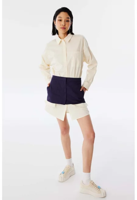 Рокля-риза с дизайн 2 в 1 - Черен/Бежов