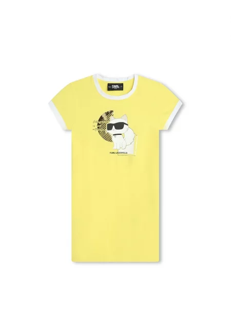 Рокля с овално деколте и лого - Жълт