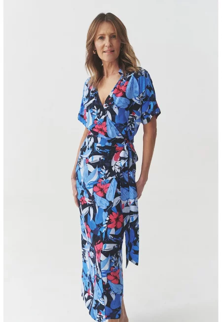 Рокля със застъпен дизайн - Червен/Черен/Светлосин