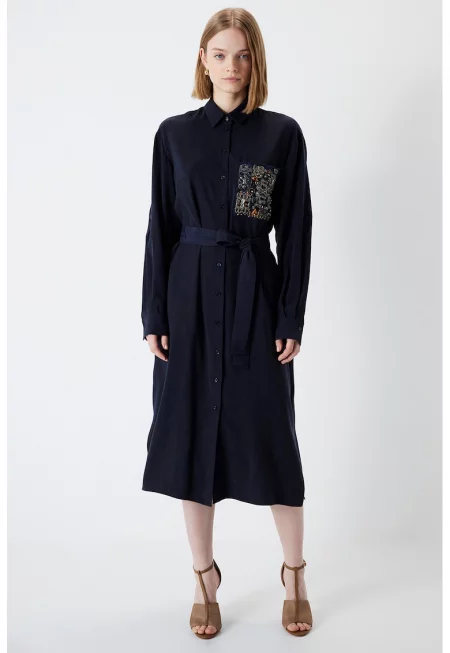 Рокля тип риза с паднали ръкави - Черен