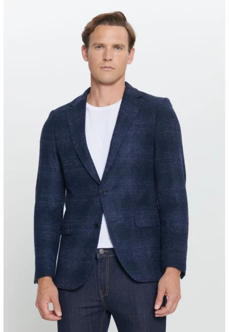 Сако с вълна на каре - Тъмносин