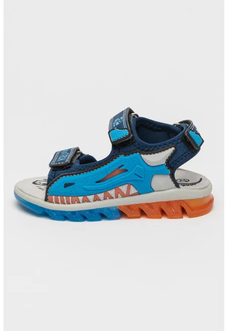 Сандали от текстил в цветен блок - Светло сив/Оранжев/Син