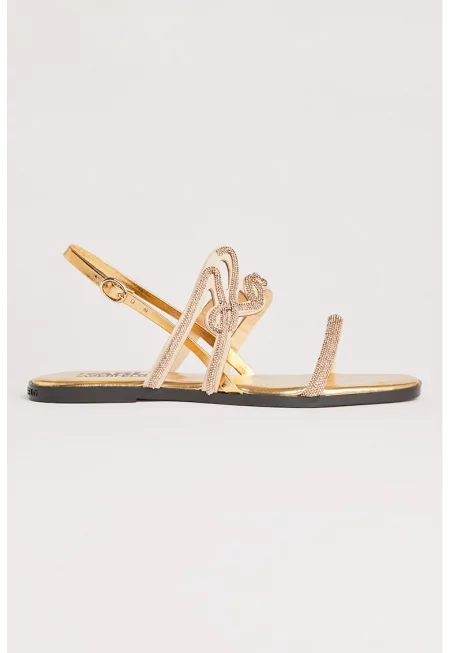 Сандали с декоративни камъни - Златист