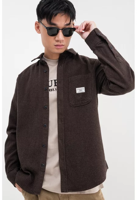 Шакет с джоб на гърдите и пепит - Черен/Тъмнокафяв