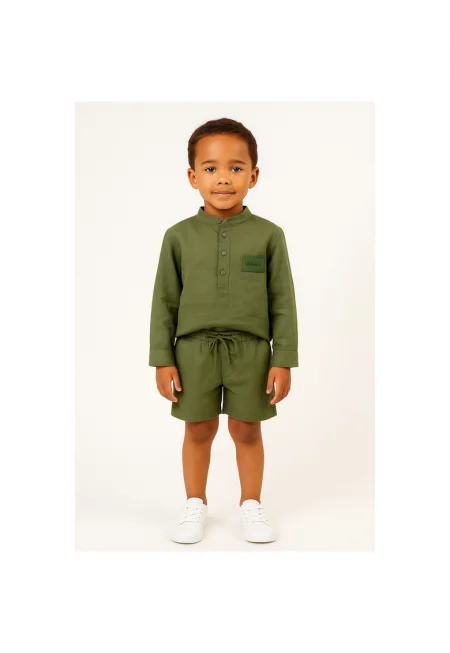 Шорти с лен с връзка на талията