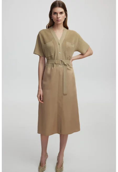 Шпиц рокля с джобове - Каки/Бежов